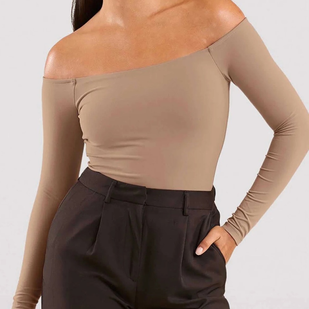 nuuds Off-Shoulder Tan Bodysuit
